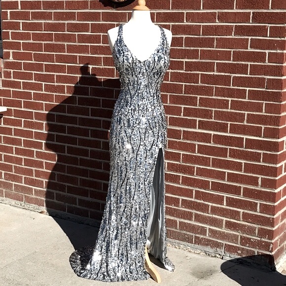 Precious Formals Dresses & Skirts - Precious Formals Silver Sequined Formal Gown